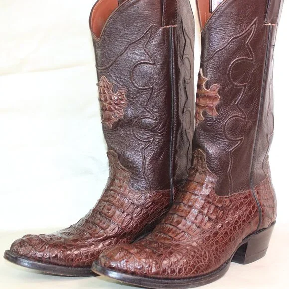 Cowtown Cowboy Boots + Crocodilian-Pattern Leather + Dark Brown + Size 11 - Picture 2 of 12